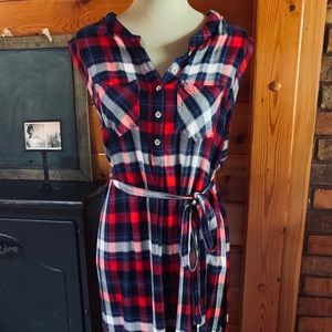 Red, blue and white gingham shift dress